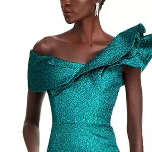 TERI JON FORMAL DRESS, US 6, Teal Blue Metallic